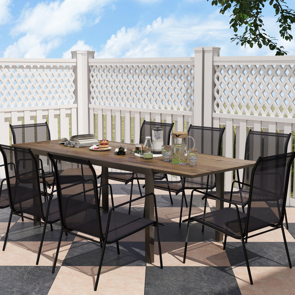 Extendable Garden Table 160-240 cm for 6-8 People Rectangular in Steel and Aluminum, Wood Effect