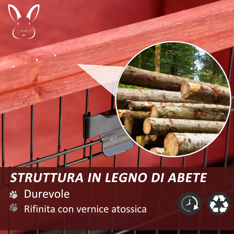 Outdoor Wooden Rabbit Hutch, Waterproof Cage for Rabbits, Guinea Pigs and Rodents 136.4x50x93cm Brown - Borge' Group Limited