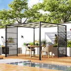 Outdoor Pergola 3x3 m with Wavy Covering and Side Panels, in Metal and Black Polyester
