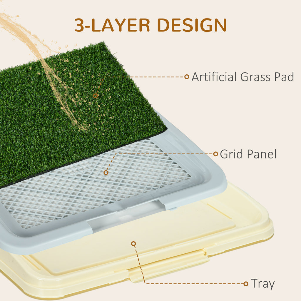 PawHut 3-Layer Dog Litter Box with Synthetic Grass, Grid and Bottom Tray, 63x48.5cm - Borgè