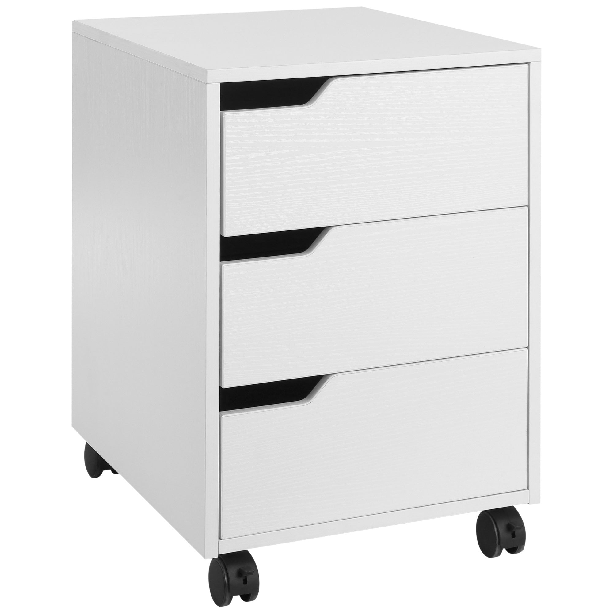 3 Drawer Office Chest with Retractable Handles, Wood and Metal, 40x50x57.5 cm, White