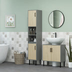 kleankin Bathroom Cabinet with Double Door and Chipboard Shelf, 60x30x60cm, Grey and Oak Color