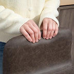 Set of 2 Bar Stools with Low Backrest and Footrest, PU Upholstery and Steel Legs, Dark Brown