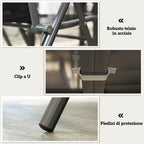 7 Piece Garden Set with 6 Folding Chairs and Extendable Table, in Steel, Aluminum and Mesh Grey and Black