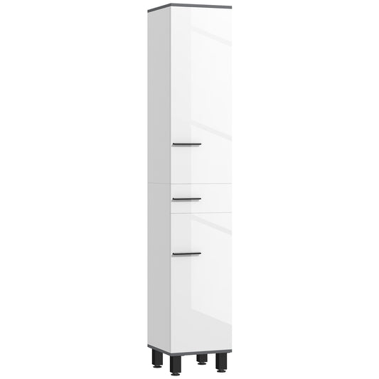 Bathroom Column Cabinet with 2 Cabinets with Adjustable Shelves and Drawer, 34x32x190 cm, White