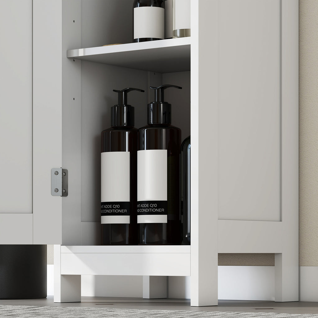 Tall Bathroom Cabinet with 2 Open Shelves and 2 Adjustable Shelving Cabinets, Wooden, 30x30x170 cm, White