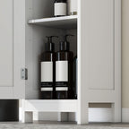 Tall Bathroom Cabinet with 2 Open Shelves and 2 Adjustable Shelving Cabinets, Wooden, 30x30x170 cm, White