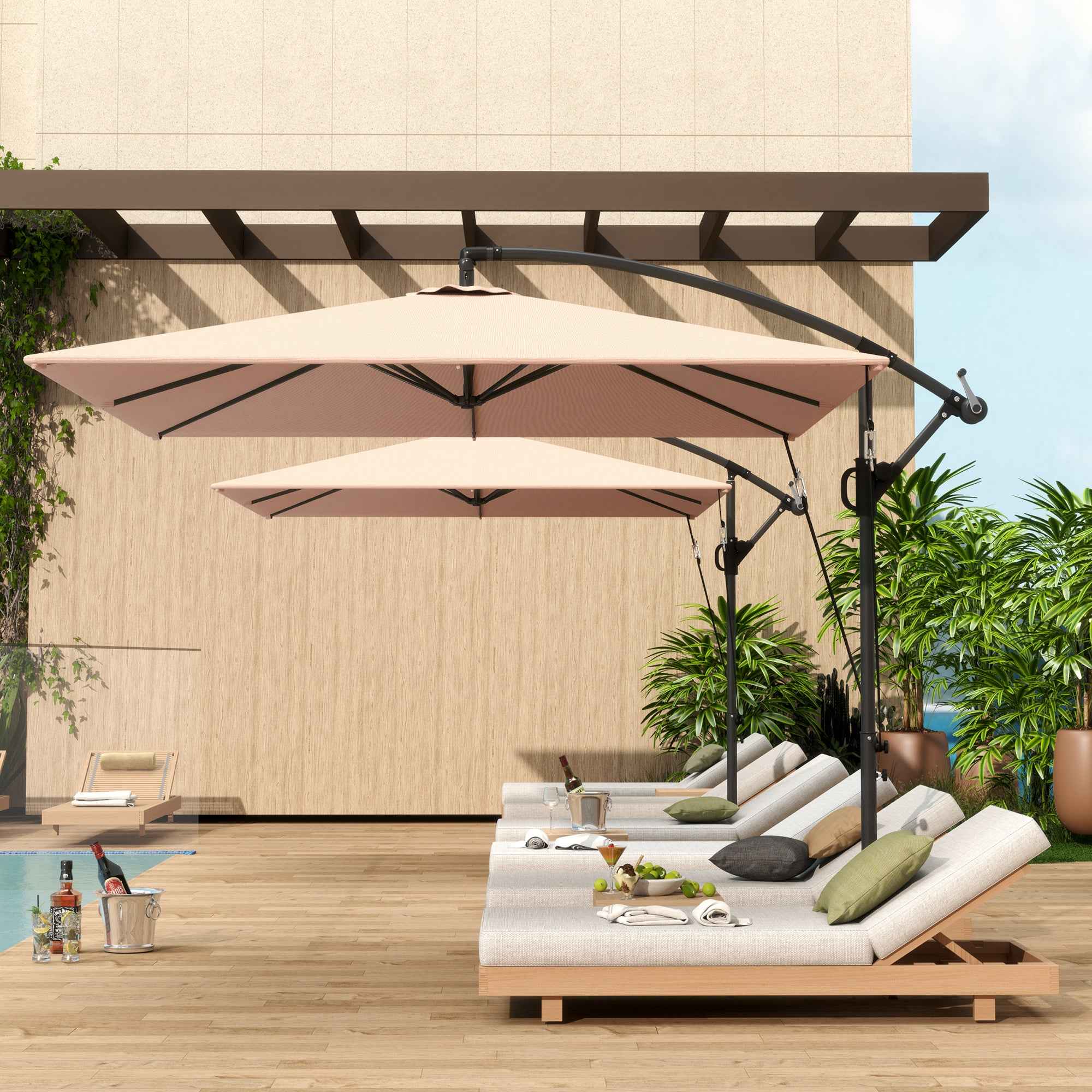 Outsunny 2.5x2.5 m Off-Center Umbrella with Cross Base and Crank Handle, Metal and Polyester, Khaki