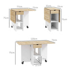 HOMCOM Folding Dining Table with Drawer and Shelves, Space-Saving Table with Flip-Up Flaps for Kitchen, Dining Room, Living Room, Oak
