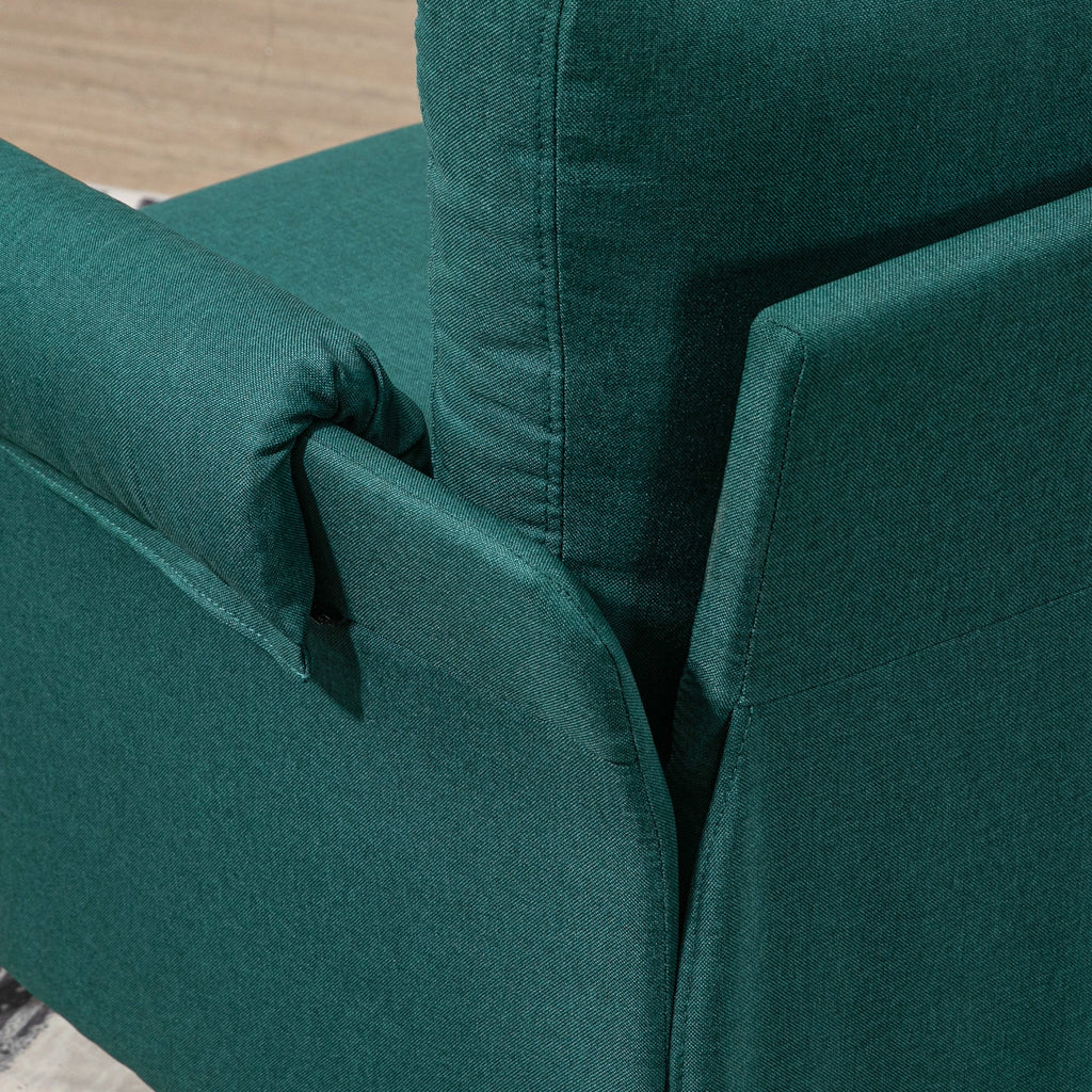 Furnishing armchair in breathable linen-effect fabric with rolled armrests, 63x71x83 cm, green - Borgè