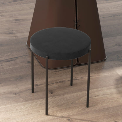 Set of 4 Low Round Stools in Metal and Velvet Effect Fabric, 41.5x41.5x46 cm, Black