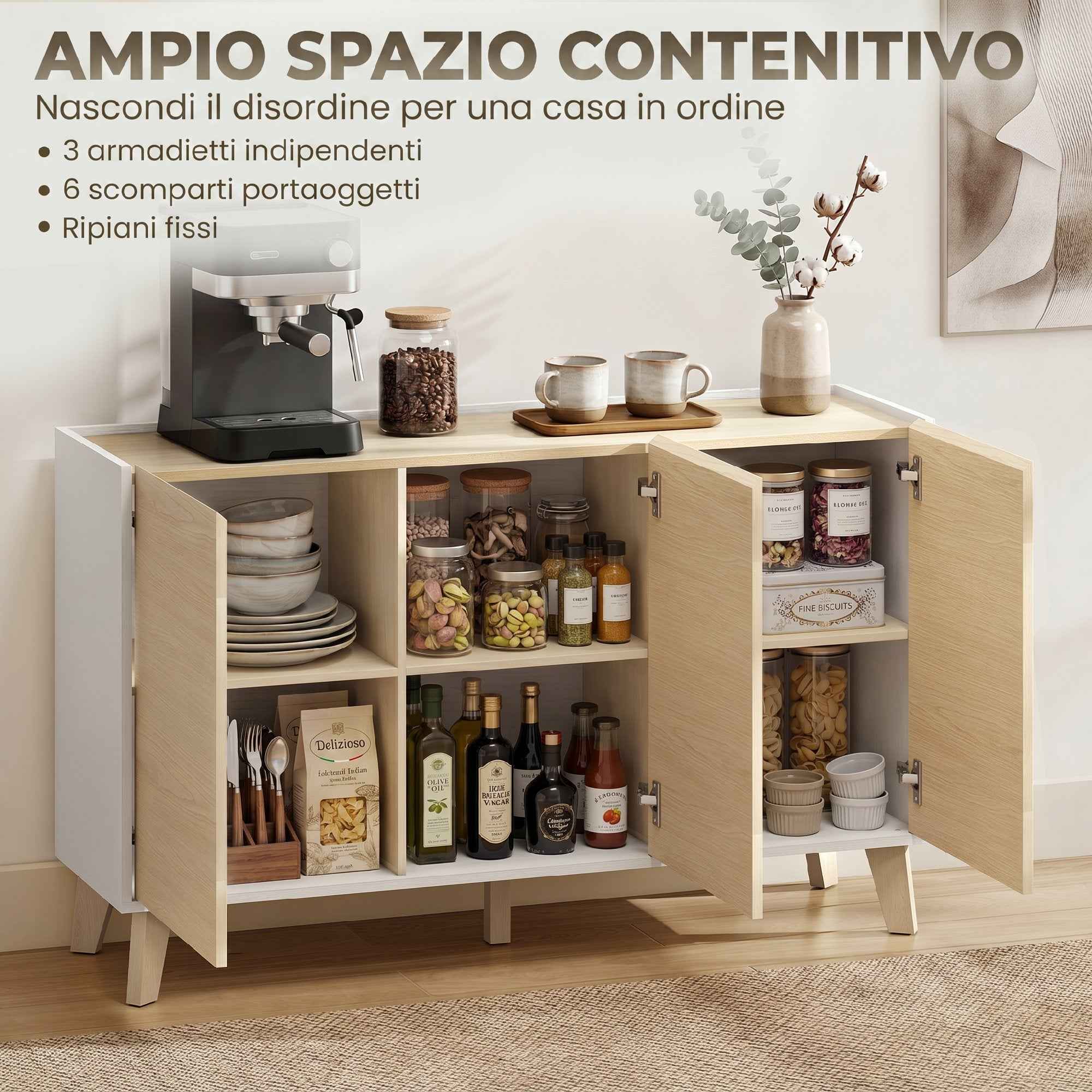 HOMCOM 120cm Soft-Close Sideboard with Wood and White Effect