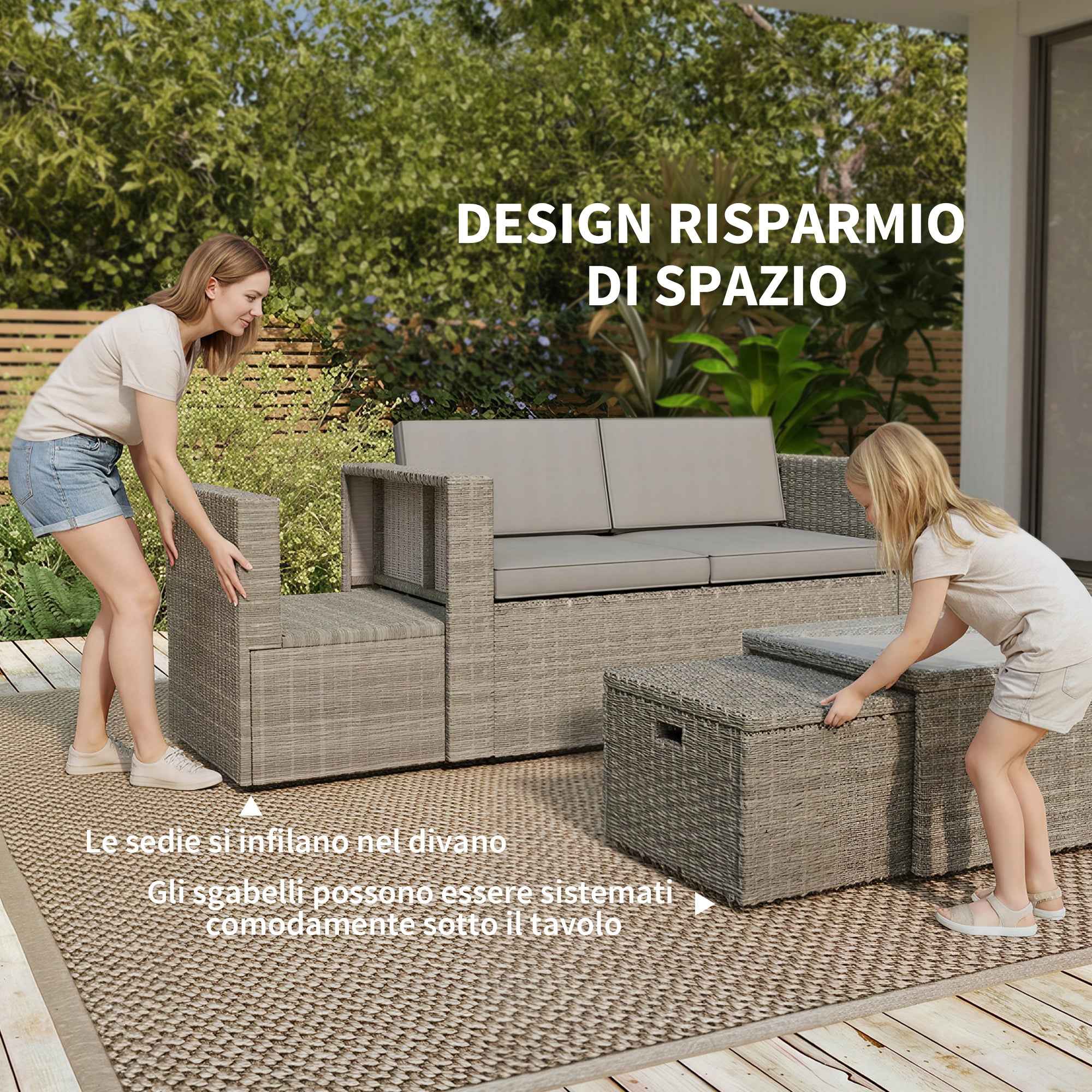 Outsunny 6-Piece Outdoor Set with Sofa, 2 Chairs, Glass-Top Coffee Table, and 2 Ottomans, Dark Grey