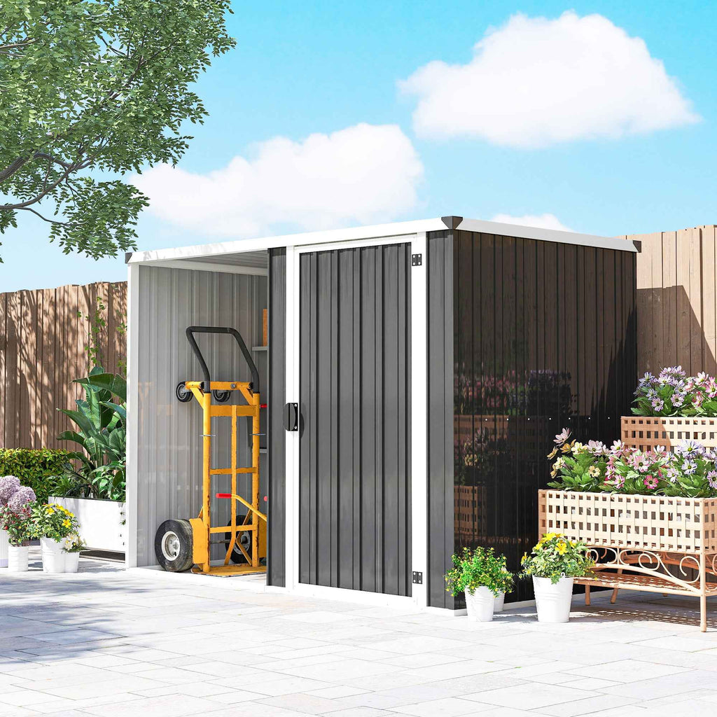 Outsunny Galvanized Steel Garden Shed, Lockable Door, 231 x 125 x 162 cm, Grey