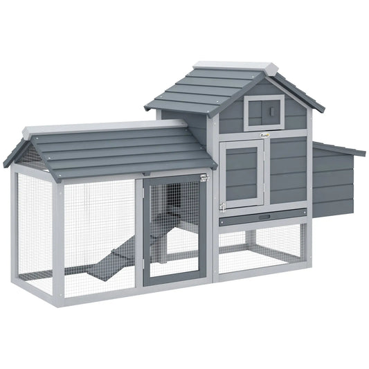 Prefabricated Wooden Chicken Coop for 2 Chickens with Run and Nest for Brooding, 150.5x54x87cm