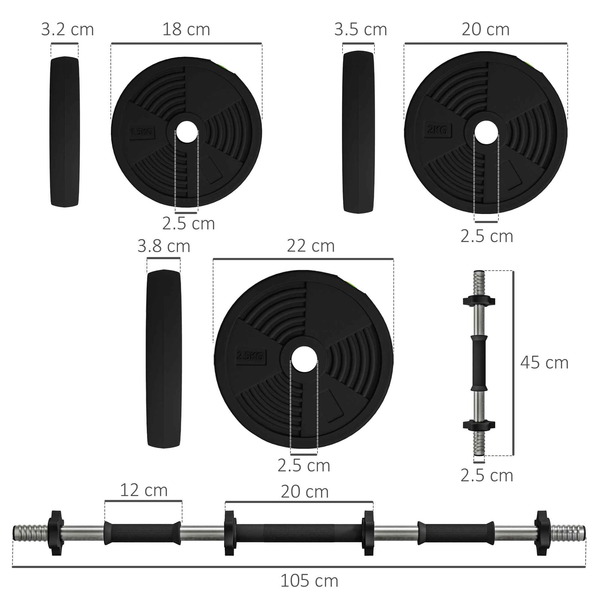 SPORTNOW 2-in-1 Set with 2 Dumbbells Convertible to a Barbell, Total Weight 25 kg and Adjustable Weight Discs, Black