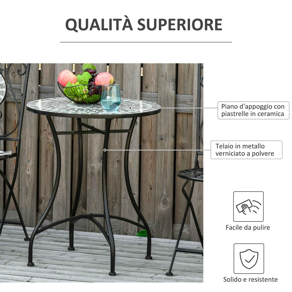 Outsunny Black Metal and Ceramic Garden and Outdoor Coffee Table