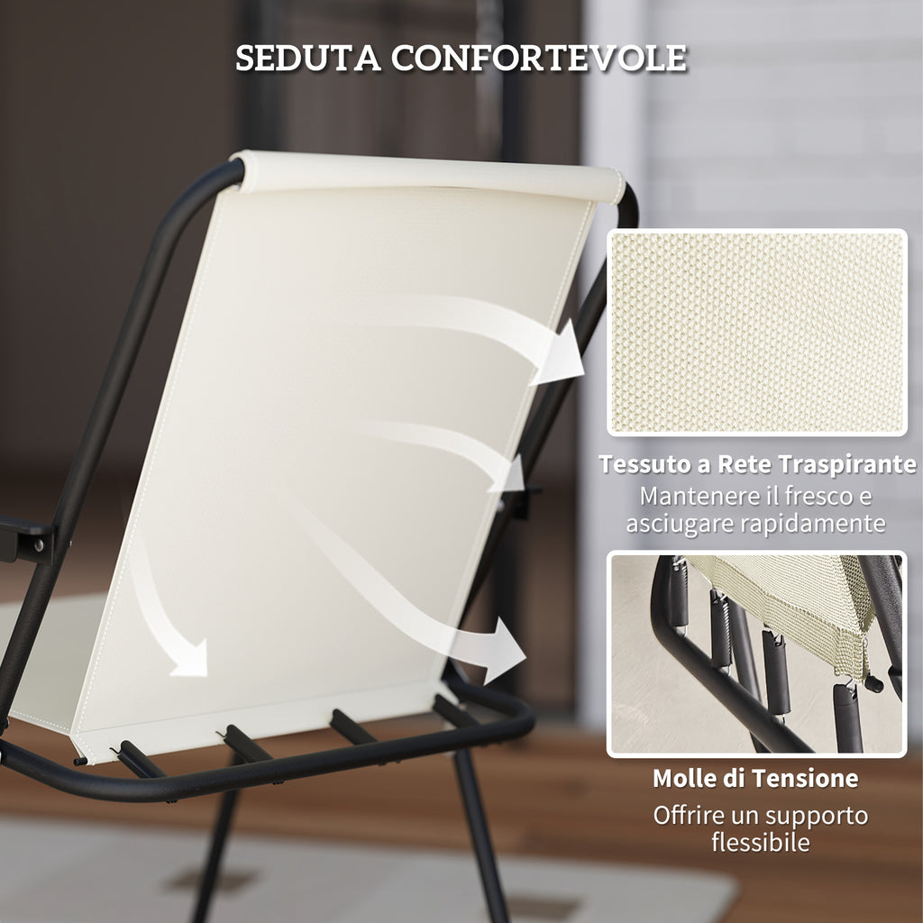 6 Piece Steel Garden Set with 4 Folding Chairs, Umbrella and Round Table, Cream, Grey and Black