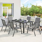 Outsunny Steel Outdoor Set with Rectangular Table and 6 Stackable Texteline Chairs, Light Grey
