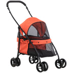 Folding Dog Stroller with Adjustable Canopy, Bag and 2 Leashes, 82x47x97 cm, Red and Black