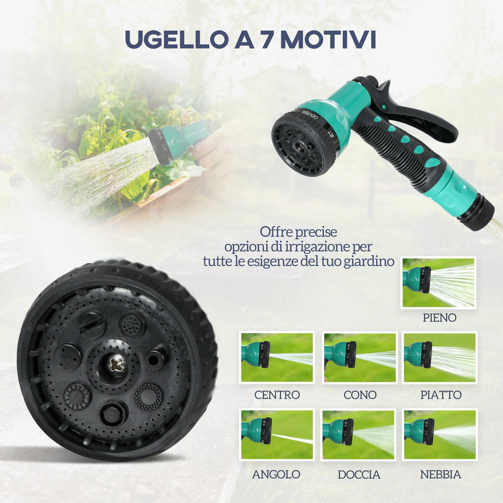 Outsunny Retractable Garden Hose Reel with 30m+2m Water Hose, Wall Mount & Handle, Swivel, 7 Modes, Black