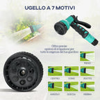 Outsunny Retractable Garden Hose Reel with 30m+2m Water Hose, Wall Mount & Handle, Swivel, 7 Modes, Black