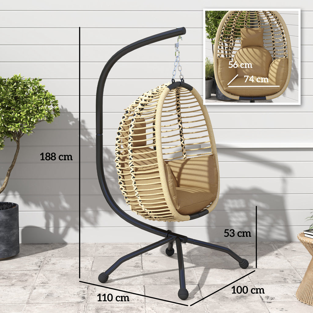 Outsunny Hanging Chair with Padded Cushion, Folding Seat and Steel and Rope Frame, Beige