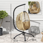 Outsunny Hanging Chair with Padded Cushion, Folding Seat and Steel and Rope Frame, Beige