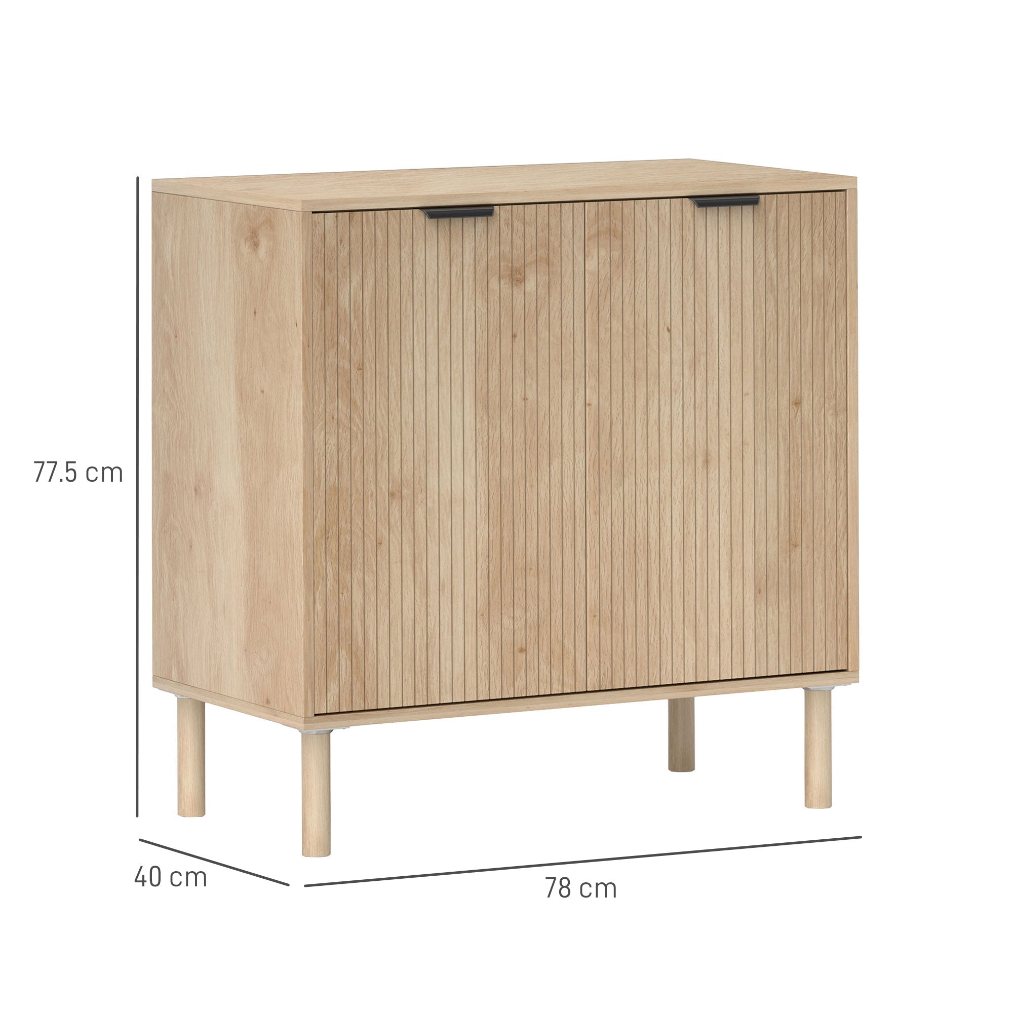 2-Tier Wooden Storage Cabinet with 3-Tier Adjustable Shelf, 78x40x77.5 cm, Oak Color
