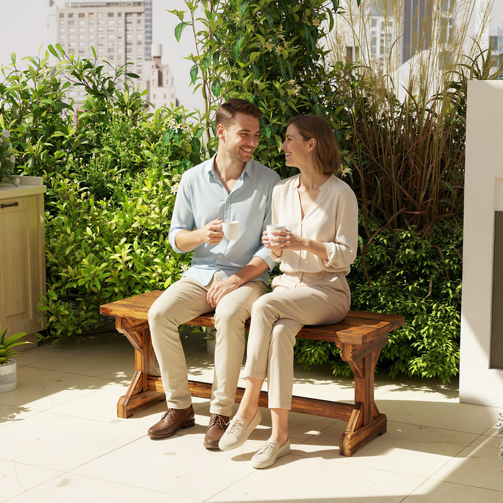 Outsunny 2-Seater Garden Bench in Fir Wood without Backrest in Rustic Style, 114Wx40Dx46H cm