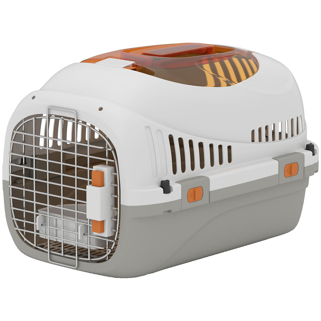 PawHut Pet Carrier for Cats and Small Dogs up to 4 kg in Plastic with Top Window, 49x32x31 cm, Grey