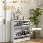 HOMCOM Mobile Space-Saving Wooden Shoe Rack for 16 Pairs of Shoes with 2 Flap Doors, 81.5x25x83cm, White - Borgè