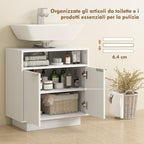 Under Sink Bathroom Cabinet with Adjustable Internal Shelf and Open Shelf, Wooden, 60x33x63 cm, White