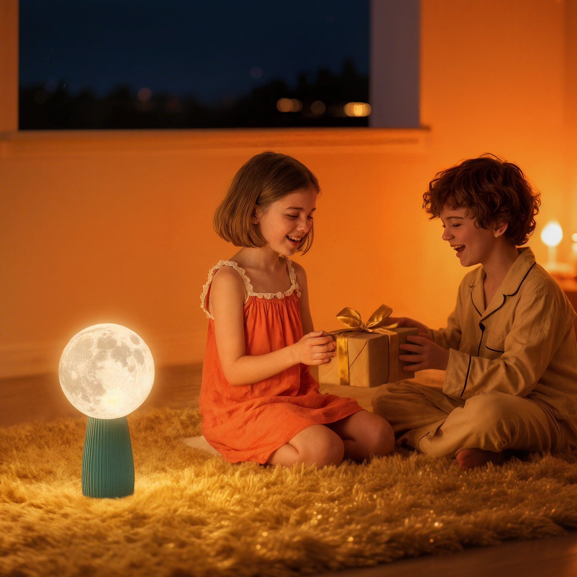 Moon-Shaped Table Lamp with 3 Colors and 10 Brightness Levels, ABS, Ø15x28 cm, White and Dark Green