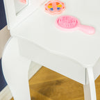 Children's Dressing Table with Stool and Triple Mirror, Wood and Acrylic, 63x40x85.5 cm, White