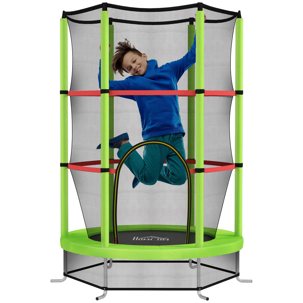 Trampoline for Children 3-6 Years with Safety Net, 6 Columns and 3 Entrances, Ø140x190 cm, Green and Black
