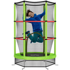 Trampoline for Children 3-6 Years with Safety Net, 6 Columns and 3 Entrances, Ø140x190 cm, Green and Black