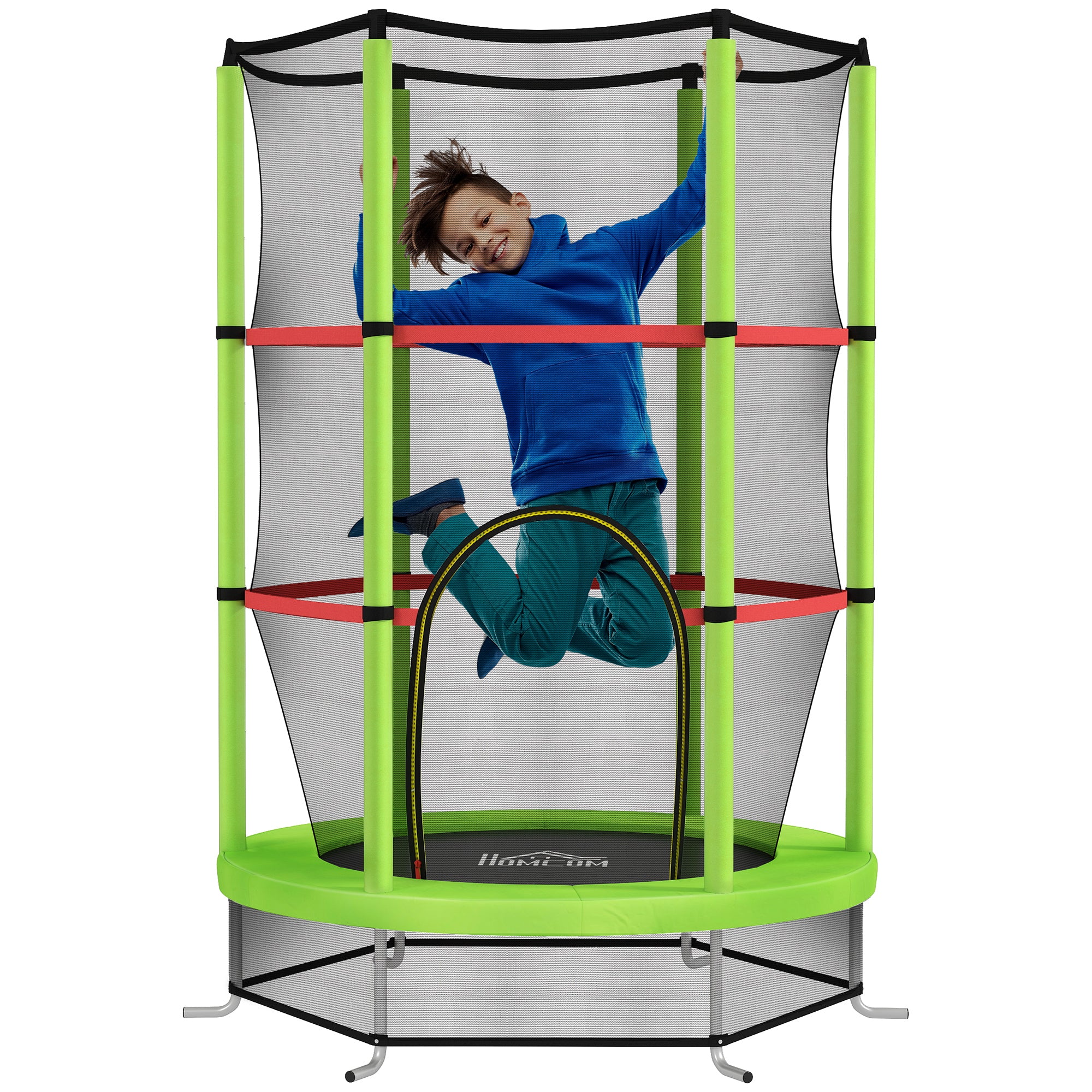 Trampoline for Children 3-6 Years with Safety Net, 6 Columns and 3 Entrances, Ø140x190 cm, Green and Black