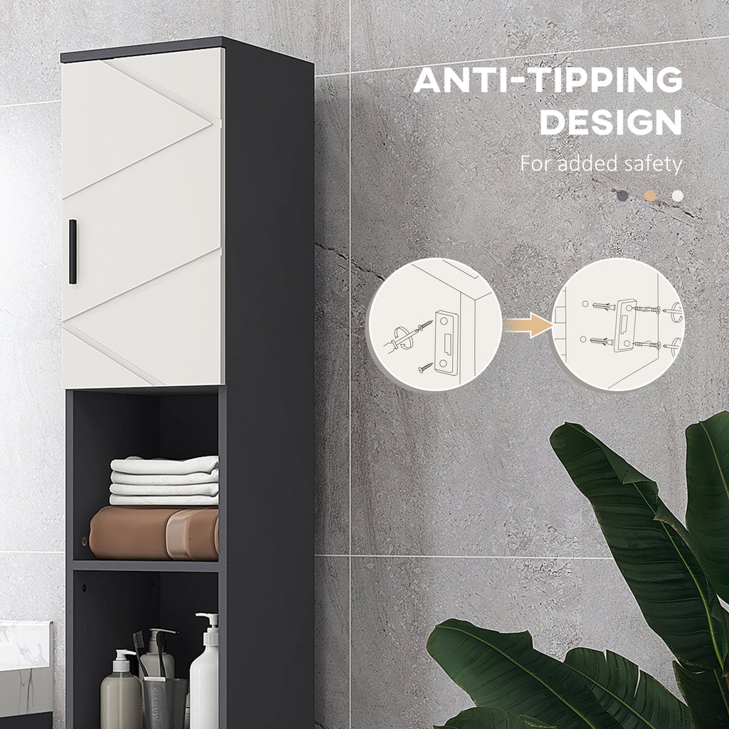 kleankin Bathroom Column in Chipboard with 2 Open Shelves and 2 2-Tier Cabinets, 30x30x183 cm, Gray - Borgè