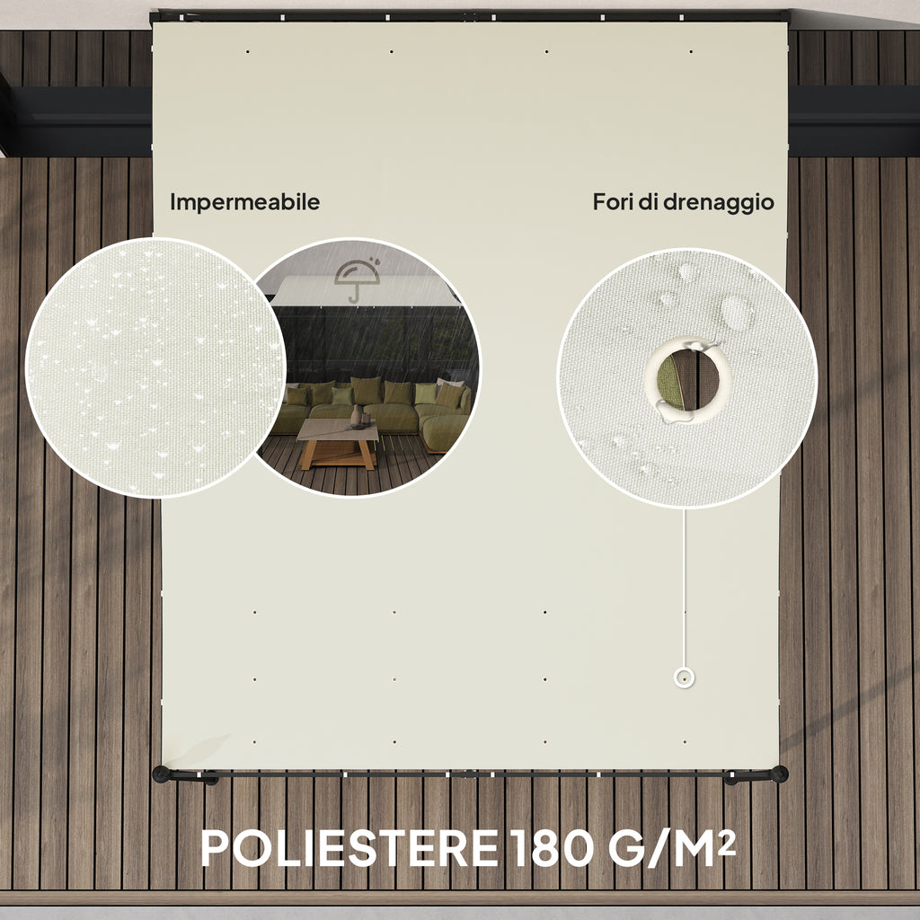 Curved Pergola with 16 Drainage Holes, Metal and Polyester, 248x298x200/250 cm, Cream White