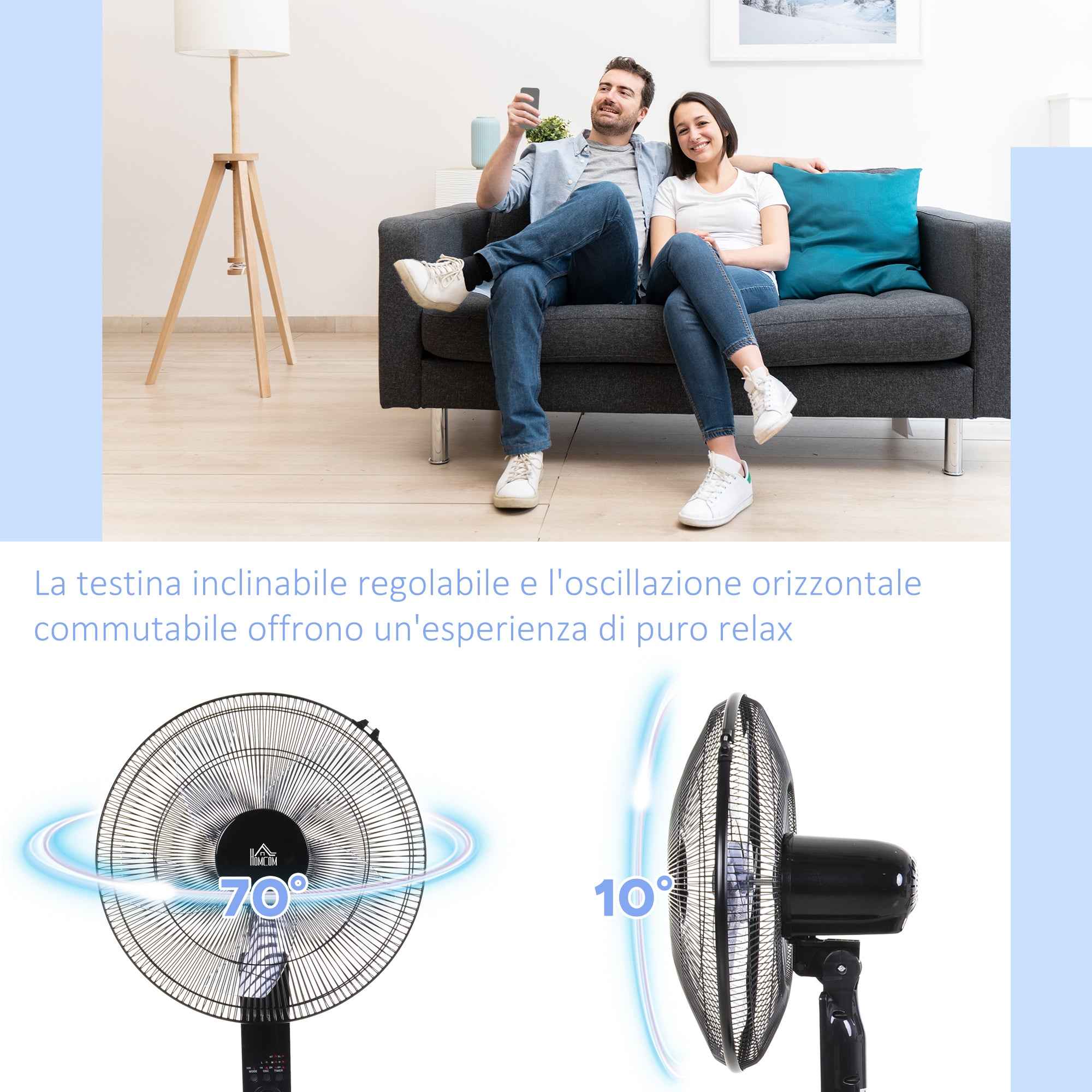 HOMCOM Pedestal Fan with Remote Control, Adjustable Height, 3 Speeds, Adjustable Tilt Angle, Metal, Black