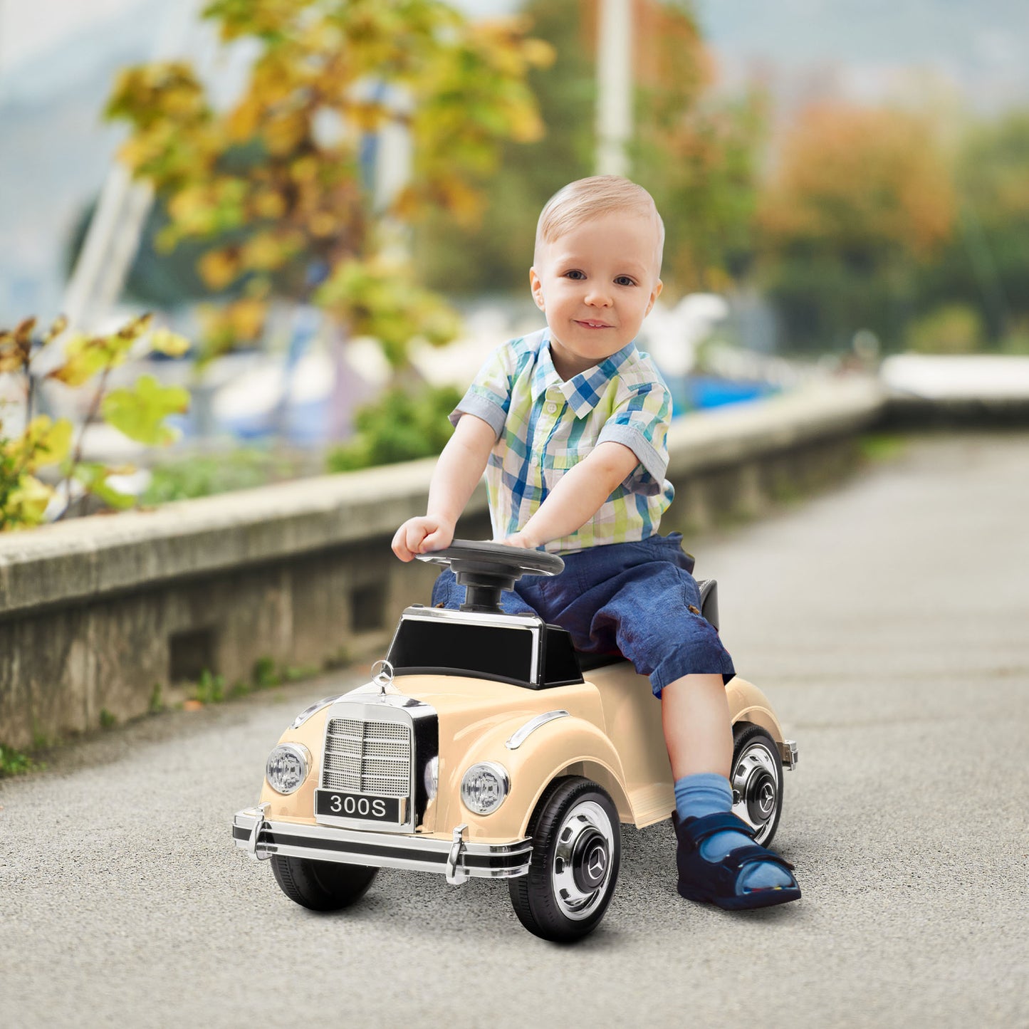 Electric Ride-On Toy Car for Children 18-48 Months Mercedes-Benz License with Music, Beige