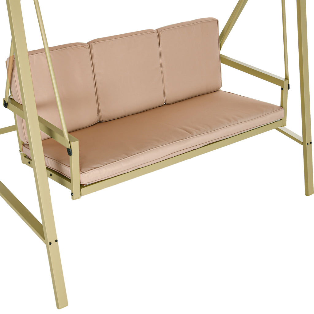 3-Seater Swing with Tilting Canopy and Cushions, in Steel and Textilene, 200x125x175 cm, Beige and Brown