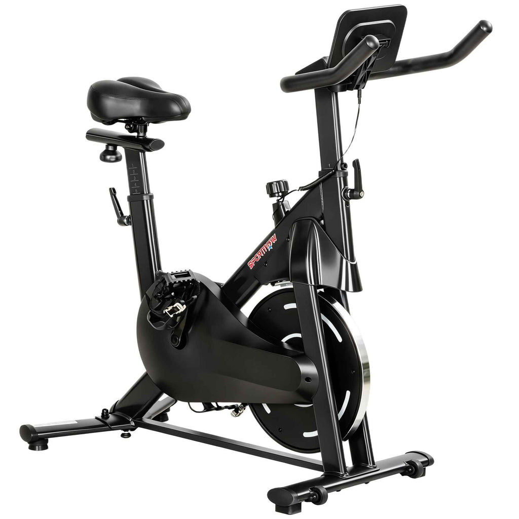 SPORTNOW Adjustable Magnetic Exercise Bike with LCD Display and Tablet Holder, Made of Steel and ABS, 103x49x98-112 cm, Black