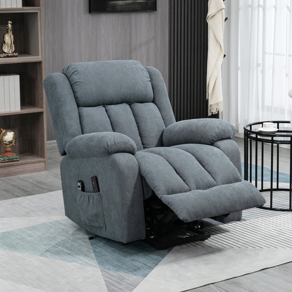 HOMCOM 135° Electric Lift Reclining Chair in Linen Effect Fabric with Footrest, Grey