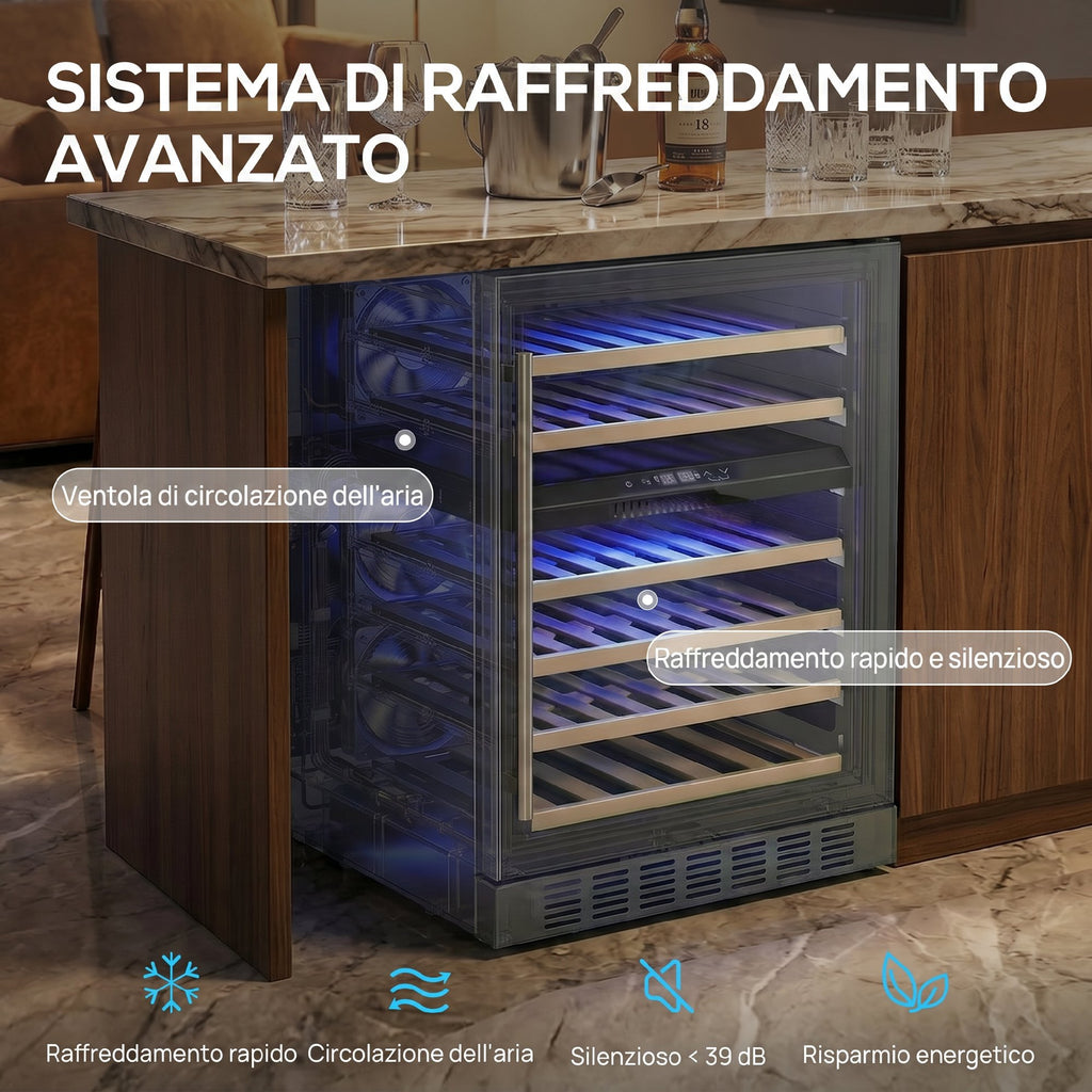 HOMCOM Wine Cooler, Dual Temperature, 5–18°C, 46 Bottles, 131L, Triple Tempered Glass Door, Black
