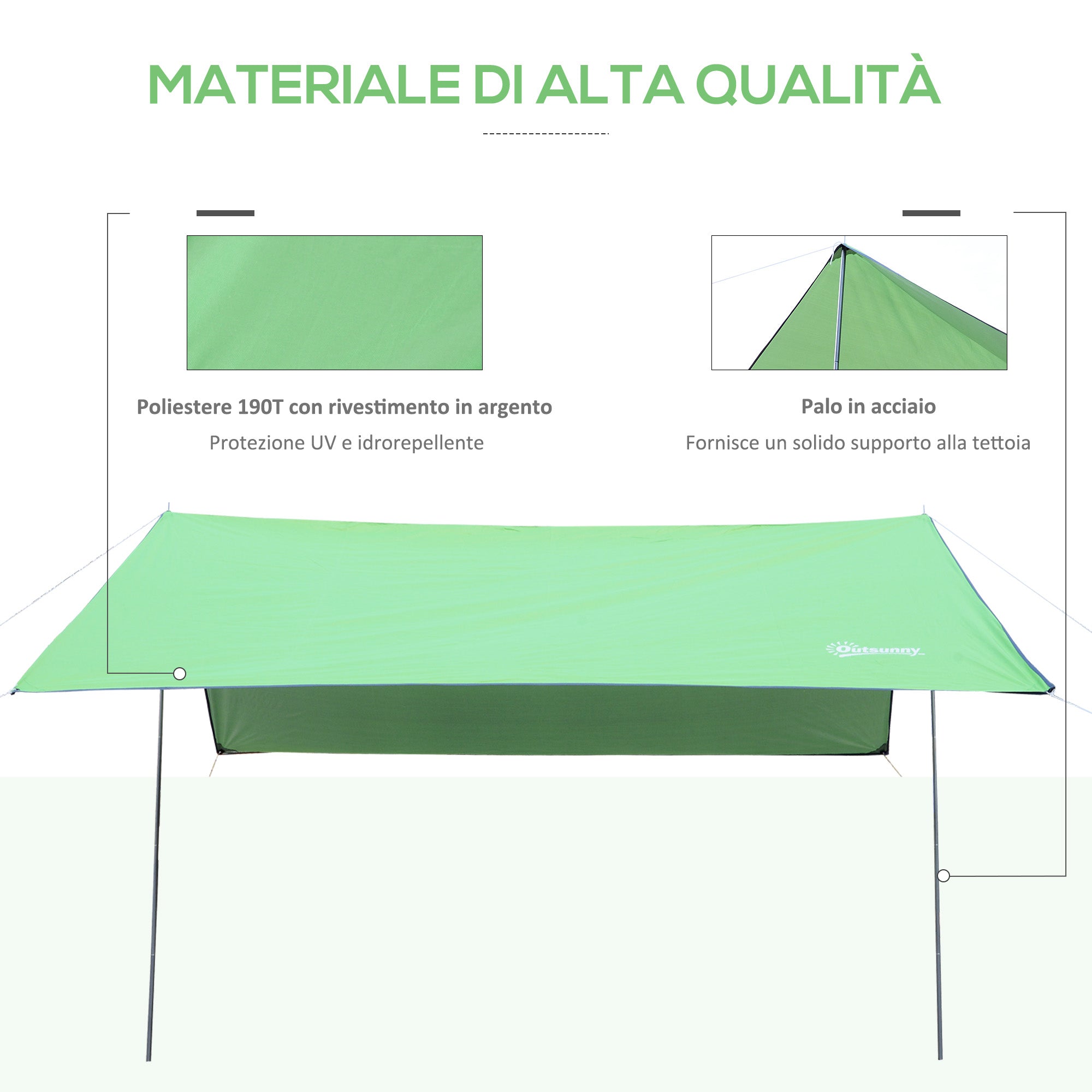 Portable Awning 3x3 m, Waterproof Awning for Camping and Beach, Green