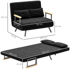 3 in 1 Velvet Fabric Sofa Bed with Adjustable Backrest and 2 Cushions, 102x73x81 cm, Black