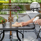 4-seater square garden table with glass top and hole for umbrella Ø54 mm, black