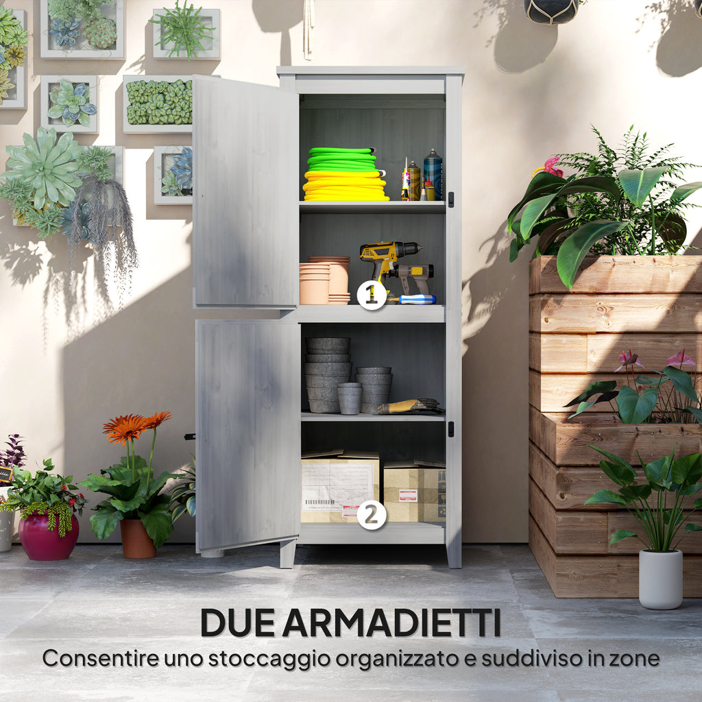 Garden Tool Shed with 2 Lockers, Locking Doors and Removable Shelves, Grey